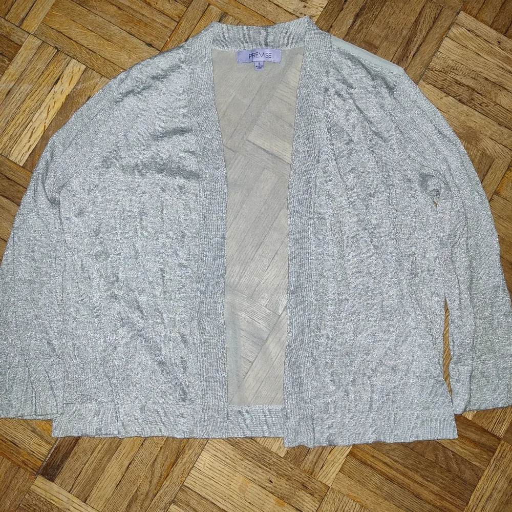 Premise Silver Metallic 3/4 Sleeve Open Cardigan
